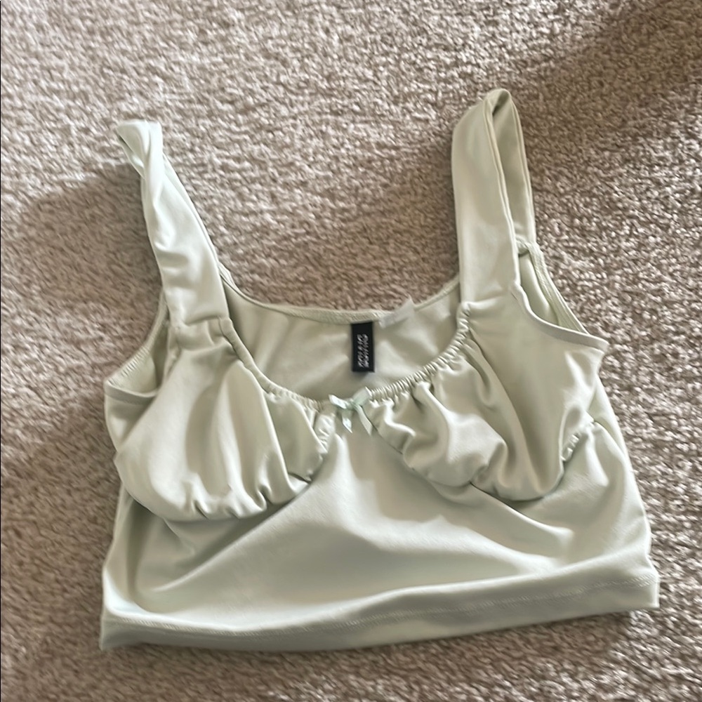 H&M Green Cream Ruched Crop Tank Top